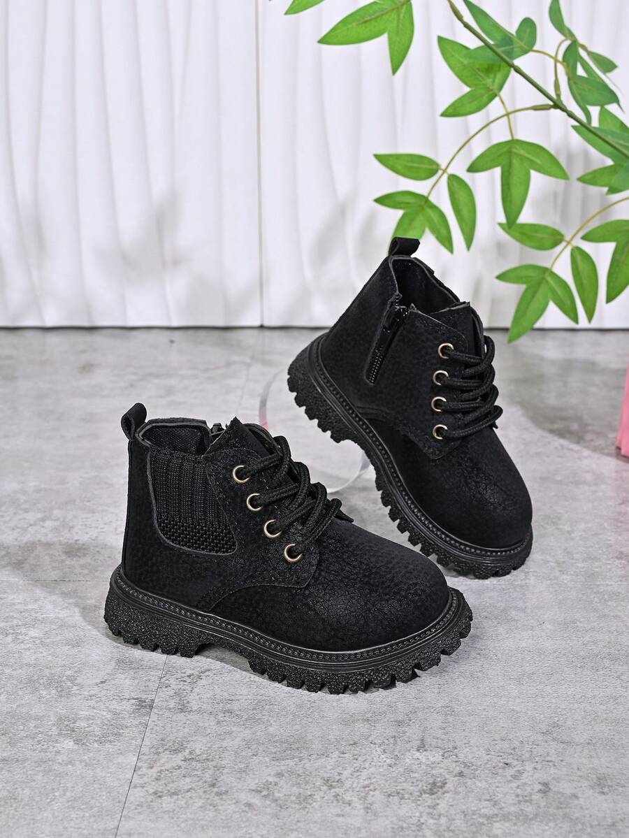 Kids' Boots For Boys And Girls, Autumn New Side Zipper Ankle Boots, Thick Sole Fashion Work Boots - Black - View 1