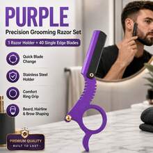 Ring-Style Straight Razor Set With 40pcs Replacement Stainless Steel Blades, Non-Slip Handle Hair Clipper And Shaving Razor, Suitable For Beard Trimming, Eyebrow Shaping, Hairline And Body Hair Precision Grooming, Salon And Home Use - Multi-color - View 10