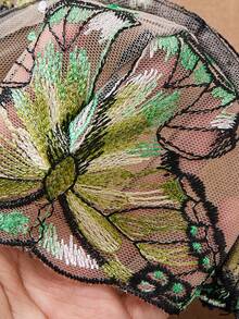 1 Set 2pcs Women's Embroidered Floral Butterfly Lingerie, Comfortable Home Style Ultra Short Top And Thong, Valentine's Day Gift - Green - View 9