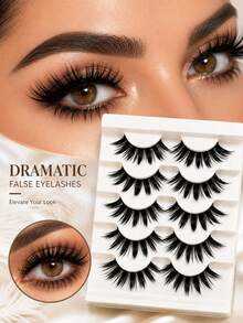 5 Pairs Cartoon Style Lashes, Wet Look, Cosplay Themed, Dense & Tapered Design Strip Lashes,Lashes,Eyelashes,Fake Lashes,Halloween - Spiky Manga Lashes - View 1