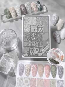 DIY Nail Art Transfer Plates, Vintage Lace Style, Butterfly, Hollow Mesh, Curved Floral Patterns, Rich Pattern Layout, Smooth Inner Wall Texture, Easy To Clean Color Oil, Lightweight And Easy To Store, Compatible With Scraper And Stamp, DIY Nail Art Printing, Nail Art Printing Decoration Template - Multicolor - View 3