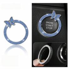 1pc One-Touch Start Button Decorative Ring, Handmade Rhinestone Inlaid, Butterfly Crystal Glass Faux Diamond Ring, Pink/Royal Blue - Multicolor - View 8