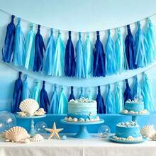 15pcs/Set, Blue & Pink Paper Tassel Party Garland Banner, Suitable For Party Decoration, Birthday Decoration, Baby Shower Backdrop Decoration - Multicolor - View 6