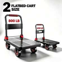 NOREMOCO Practical Foldable Utility Cart, Heavy-Duty Multi-Purpose Flatbed Trolley With 360° Swivel Silent Rubber Wheels, Lightweight And Portable, Ideal For Shopping, Luggage Transport, And Cargo Handling - Black and Red - View 1