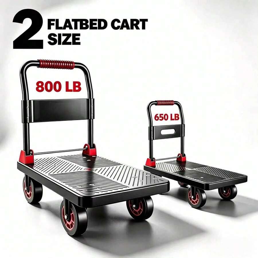 NOREMOCO Practical Foldable Utility Cart, Heavy-Duty Multi-Purpose Flatbed Trolley With 360° Swivel Silent Rubber Wheels, Lightweight And Portable, Ideal For Shopping, Luggage Transport, And Cargo Handling - Black and Red - View 1