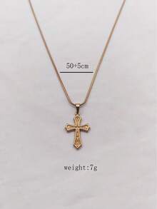 1pc Vintage Stainless Steel Gold Plated Classical Minimalist Totem Rune Cross Pendant Necklace Unisex Daily Wear Festival Wear Niche Luxury Versatile - Yellow Gold - View 7
