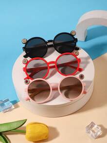 3pcs Kids 3‑8Y Round Frames With Rhinestone Ear Decor PC Frame Light‑Weight Lovely Fashion Glasses For Summer Party Daily Occasions With Glasses Box - Multicolor - View 2