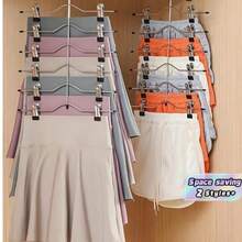 2pcs 4-Layer Multi-Function Adjustable Seamless Clip Hangers, Stainless Steel Foldable Space-Saving Adjustable Pants Rack, Suitable For Casual Pants, Underwear, Tank Tops, Shorts, Jeans And Towels - Multicolor - View 1