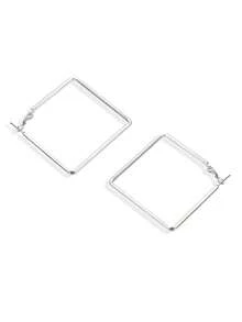 1pair Sexy Metallic Geometric Square Hoop Earrings Women's Accessory - Silver - View 7