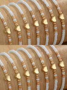 21pcs Minimalist Multi-Color Rice Beaded Elastic String Bracelets Set, Suitable For Daily Wear, Great Gift For Friends - Multicolor - View 7