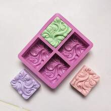 4-Cavity Wave Flower Rectangular Soap Handmade Soap DIY Silicone Mold 1pc - Purple - View 4