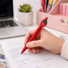 Strawberry Color Ballpoint Pen, Cute Design, Essential Gift For Students And Office, Retractable Pen, Campus Gift, Holiday Decoration, Back To School Gift - A - View 7