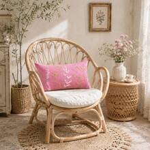 1pc Pink Floral Embroidered Pillowcase 30*50cm, Handmade Botanical Pattern Rectangular Decorative Cushion Cover, Linen Blend Fabric, Country Farmhouse Style Sofa Bedroom Home Decor, Hidden Zipper, Pillow Insert Not Included - Pink - View 8