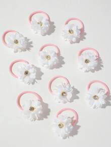 10pcs Girls White Rhinestone Daisy Flower High Ponytail Hair Ties Hair ...