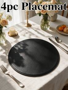 4pcs, Solid Color Round PU Leather Placemats, Table Mats, Washable Table Decor Mats, Non-Slip Durable Western Style Placemats, Odorless, Suitable For Restaurants, Cafes, Homestays, Fit For Holidays, Parties, Gatherings, Birthdays, Weddings, Dinner Parties. - Multicolor - View 23
