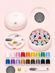 Magnetic Needle & Thread Box, High-End Practical Sewing Storage Box For Home, Mini Portable Sewing Kit, Suitable For Daily Home Sewing, Dorm Life, Travel And More. Features A Round Exquisite Shell With Built-In Multi-Compartment Storage Space, Magnetic Design Securely Holds Sewing Needles, Accompanied By Various Sewing Tools, Classified Storage To Prevent Loss, Solid Craftsmanship And Excellent Quality. Compact Size Takes Up Little Space - Multicolor - View 3