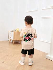 Toddler Girls Girl Power Lip Cherry Star Print Soft Basic T-Shirt - Apricot - View 7