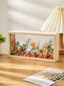 1PC Wooden 3D Suspended Display Frame With Two Transparent Acrylic Panels; Suitable For Displaying Plants, Flowers, Dried Flowers, Photos, Handicrafts, And Home Decor Souvenirs. - Multicolor - View 2