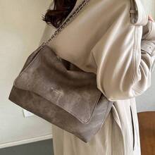1 pieza Bolso de hombro cuadrado con solapa y cadena de metal, estilo minimalista y vintage, adecuado para uso casual y diario de las mujeres - Café - Ver 3