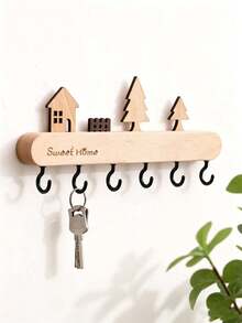 1pcsNordic‑Style Wooden Wall‑Mounted Hook Rack, Long Strip Rectangular Shape, Wall Hanging Storage Function, Entryway Key Holder, Wall Coat Hanger For Hallway Living Room Household Daily Organizing - Multicolor - View 19