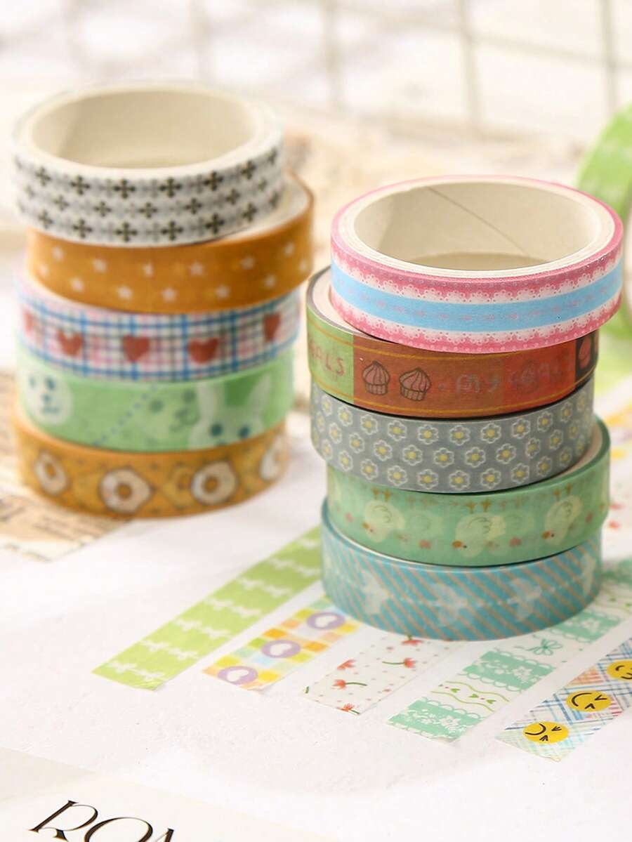 5 Rolls/Box, Various Plant Floral Patterns Creative Washi Tape, For Notebook Decoration, DIY Scrapbooking Decoration Masking Tape - Multicolor - View 1