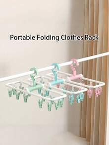 1/2pcs Multi-Functional Folding Drying Rack, For Drying Socks, Underwear, Towels, Windproof Folding Clothes Hanger, Compact And Convenient - Random Color Sent - View 6