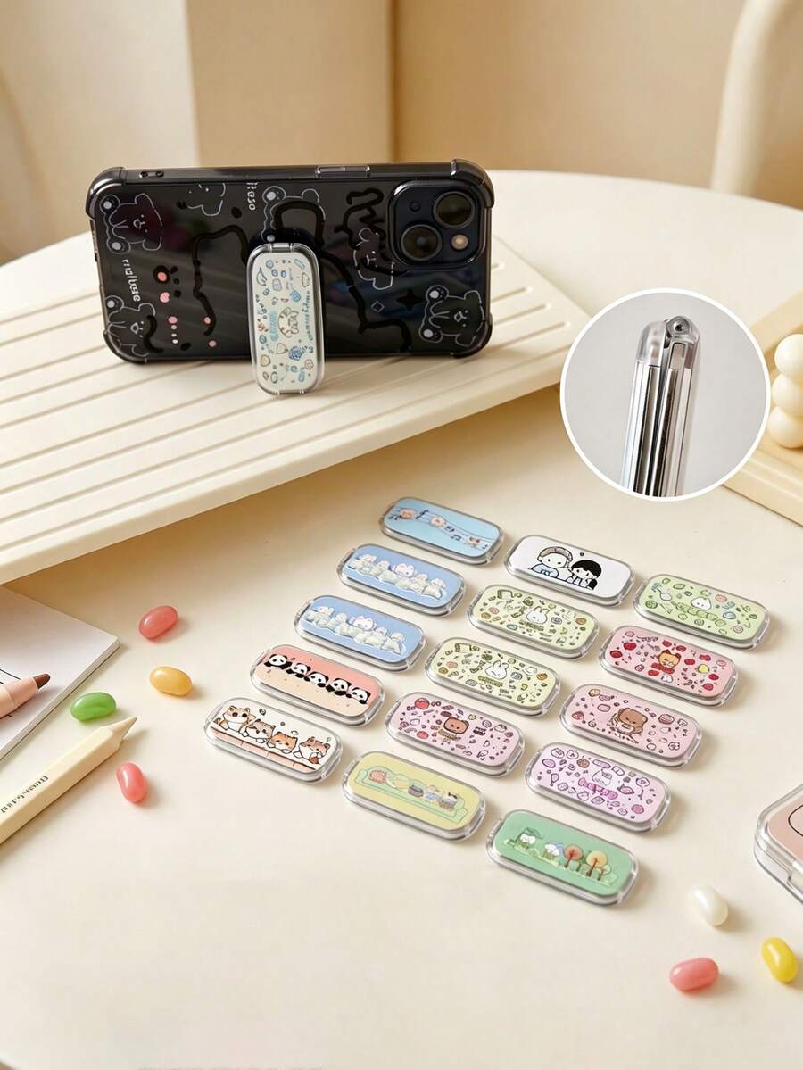 Cartoon Phone Desktop Stand Slouchy Vertical Phone Holder With Back Adhesive Foldable Phone Stand With Mirror 2-In-1 Cute Makeup Mirror Phone Support Stand For Girls Essential For Outings Portable For Touch-Ups Convenient To Carry Perfect Gift For Girls Phone Decoration Accessory Birthday Gift Party Favor