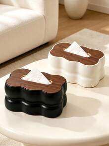 1pc Household Plastic Tissue Box With Cloud-Shaped Wooden Lid, Minimalist Desktop Storage Organizer, Solid Color, Soft Touch Texture, Casual Home Style, Suitable For All Seasons, For Adults, Ideal For Dining Room, Living Room, Bathroom Desktop Organization - Multicolor - View 12