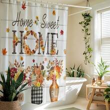 1pc Autumn Thanksgiving Print Shower Curtain, Abstract Vintage Polyester Fabric Shower Curtain, With 12 Hooks, Suitable For Bathroom Or Bathtub Decor - Multicolor - View 8
