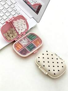 Heart Pattern Portable Sealed Pill Box - Easily Fits In Pocket, Handbag And Wallet, Essential For Daily Medication, Business Travel, 8-Compartment Design Medication Storage Box, Nurse's Day Gift - Multicolor - View 2