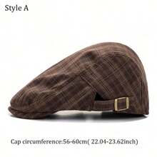 1pc Men's Beret Plaid Cap Women's Avant-Garde Newsboy Flat Cap Adjustable Hat - Fashion - View 2