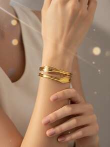 Brazalete de acero inoxidable para hombre, pulsera geométrica asimétrica, chapada en oro de 18K, joyería masculina - Multicolor - Ver 4