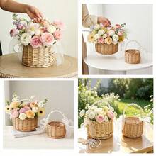 Handwoven Pearl Princess Flower Basket, Rattan Woven Storage Basket, Handheld Flower Basket, Handmade Flower Basket, Home & Wedding Decor - Multicolor - View 6