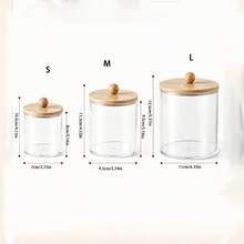 Bamboo Lid Dust-Proof Storage Jar Transparent Visible Desktop Organizer Box Large Opening Easy Access Cotton Pads Cotton Swabs Makeup Sponges Jewelry Vanity Organizer - Multicolor - View 7