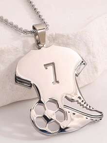 1pc Stainless Steel Soccer Jersey Pendant Necklace With "7or10" Detail - Unique Sports Fan Gift, Perfect For Lovers & Friends, Soccer Accessories - Silver 7 - View 5