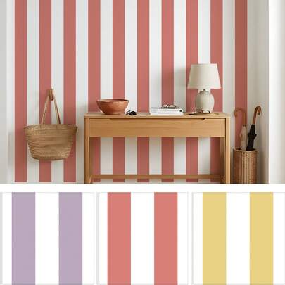 1 Roll Bedroom/Living Room 3 Colors Optional Purple Red Yellow Wide Vertical Stripe PVC Self-Adhesive Waterproof Oil-Proof 40cm(15.7 Inch) Wide Peel And Stick DIY Cuttable Multiple Lengths Optional Modern Minimalist Style Self-Adhesive Wallpaper Suitable For Bedroom/Living Room/Entrance/Children's Room Decoration
