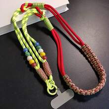 1PC Dopamine 3-In-1 Wooden Bead Colorblock Braided Phone Lanyard, Long Adjustable Crossbody Neck Wrist Strap, Multi-Functional Outdoor Hiking Portable Travel Shopping Bag Case Camera Shoulder Strap New Arrival - Multicolor - View 15