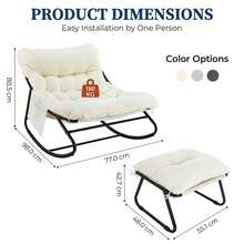 Bestdoor Outdoor Rocking Chair With Stool, Garden Rocking Chair With Cushion Waterproof Covers, Rust-Proof Frame, Non-Slip Feet, Side Pocket, Oversized Rocking Chair With Ottoman For Bedroom/Living Room - Beige - View 3