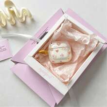 Milky Pastel Floral & Heart Bluetooth Earphone Protective Case, Compatible With Wireless Bluetooth Earphones, Transparent Milky TPU Soft Shell Material, High-Definition Embossed Printing Process, Scattered Colorful Floral & Heart Patterns On The Shell Surface, Red Orange Yellow Purple Color Palette Lively And Bright, Hand-Painted Style Playful And Cute. Wavy Edge Design Of The Outer Shell, Rounded Lines, Comes With A Small Bright Color Hanging Buckle, Can Be Matched With Various Hanging Decorations. - Clear - View 5