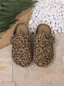 1 Pair Round Toe Leopard Print Fashion Relaxed Boho Slides, Closed Toe Shoes, Beach Shoes, Suitable For Daily Indoor/Outdoor Wear, Beach Travel, Camping And More - Mocha Brown - View 7