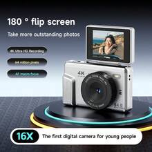 4K HD Digital Camera With 64GB/180° Flip Screen/64MP/16x Zoom Lens/AF Auto Focus/Built-In LED Flash/Multiple Filters - View 6