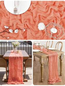 Assorted Color Crinkle Cheesecloth Table Runner Mix Multi Wrinkle Gauze Table Scarf, Semi Sheer Boho Rustic Table Decor For Wedding Reception Bridal Shower Banquet Holiday Party - Coral Pink - View 7