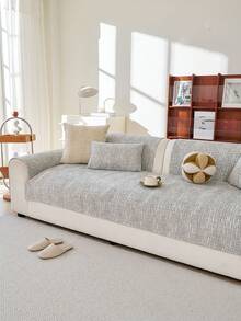 1pc Vintage Textured Chenille Sofa Cushion, All-Season Non-Slip Anti-Slip Seat Pad, Minimalist Luxury Living Room Sofa Cover, Thick Durable Stain-Resistant Machine Washable - Grey - View 1