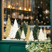 1pc/2pcs/3pcs Christmas Tree Static Cling Window Sticker, Luxury Gold White Green Xmas Tree With Golden Star , Decor For Home, Shop,Indoor Xmas Party - Multicolor - View 2