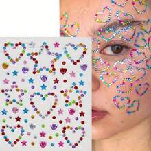 1pc Crystal Pearl/Heart/Star Face Gem Stickers Self-Adhesive Face Rhinestone Tattoo Stickers Shiny Diamond Makeup Costume Random Color - Multicolor - View 4