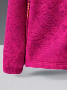 Jaket Fleece Outdoor Wanita Fallfashion dengan Motif Daun Maple dan Desain Saku Resleting Tebal, Jaket Fleece Falloutfit - Hot Pink - View 5