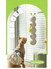 Interactive Cat Toy For Indoor Cats, Automatic Motion Sensor Fluffy Tail Cat Toy, Electric Teaser Wand, Suitable For Kittens And Bored Cats, USB Rechargeable Caterpillar Toy With Suction Cup - White - View 9