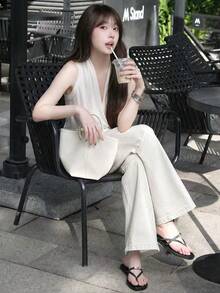 YEAE | 淺藍色女款喇叭牛仔褲 新款高腰顯瘦增高寬鬆馬蹄褲 - Pearl White - 查看 5