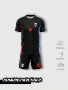 Customized Barcelona Style Football Outfit For Teenage Boys (Age 24-25): Personalized With Name And Number, Short Sleeve Jersey And Shorts, Quick-Dry Moisture-Wicking Fabric, Gift For Young Fans - Black - View 5