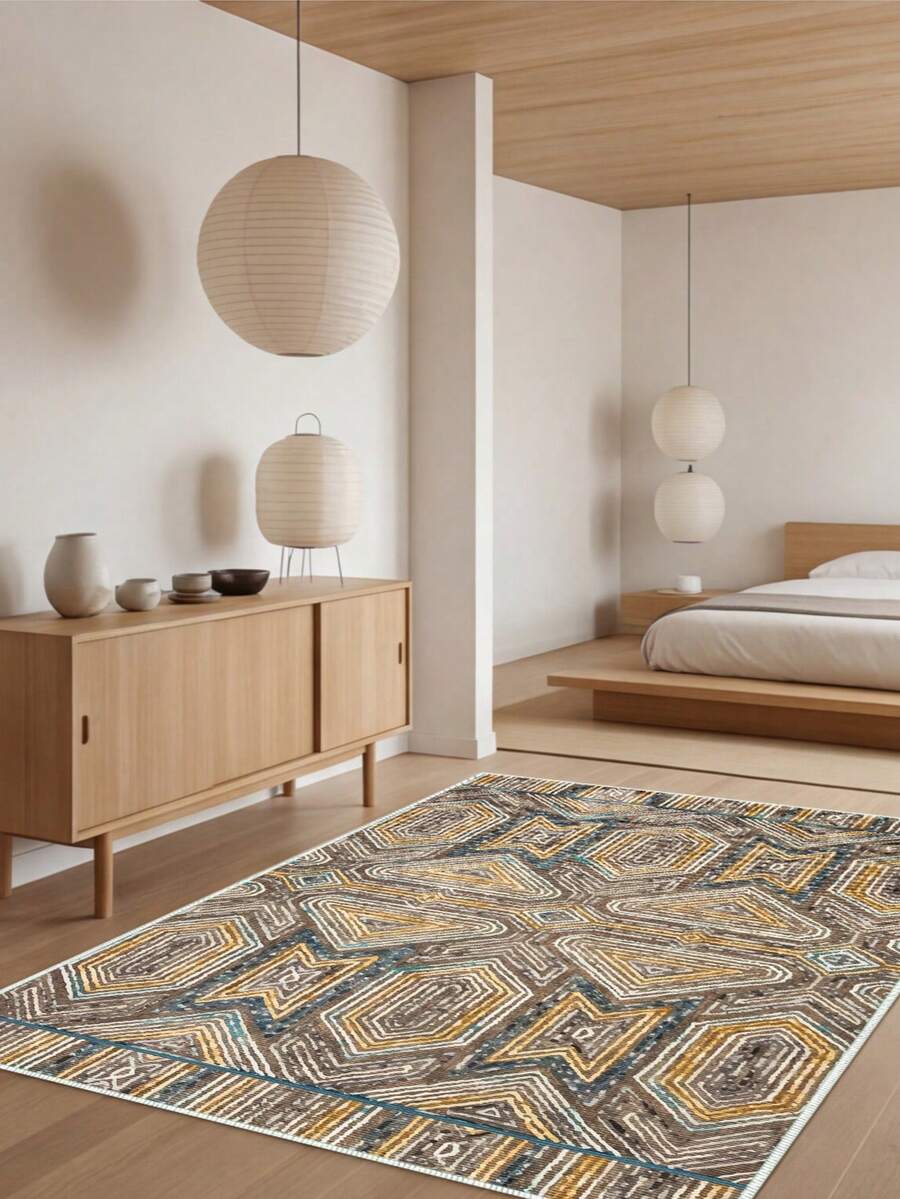 Digitally Printed Non-Slip Washable Runner And Area Rug Living Room Carpet, Modern Design | Modern, Scandinavian, Bohemian And Classic Styles | 100% Polyester - Beige - View 1